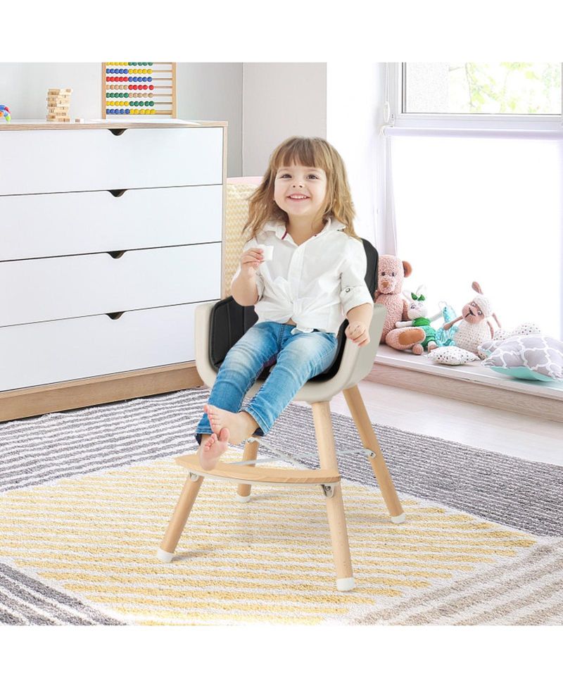 Baby 3-in-1 Convertible Wooden Baby High Chair with Cushion