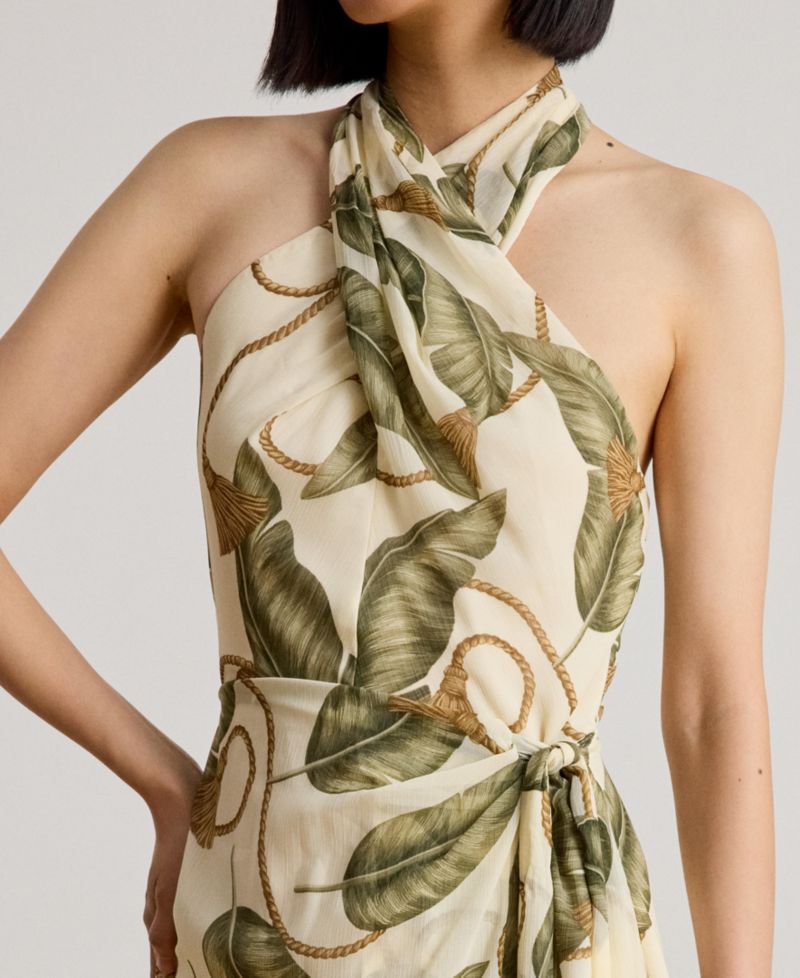 Women's Printed Crisscross Halter Neck Midi Dress
