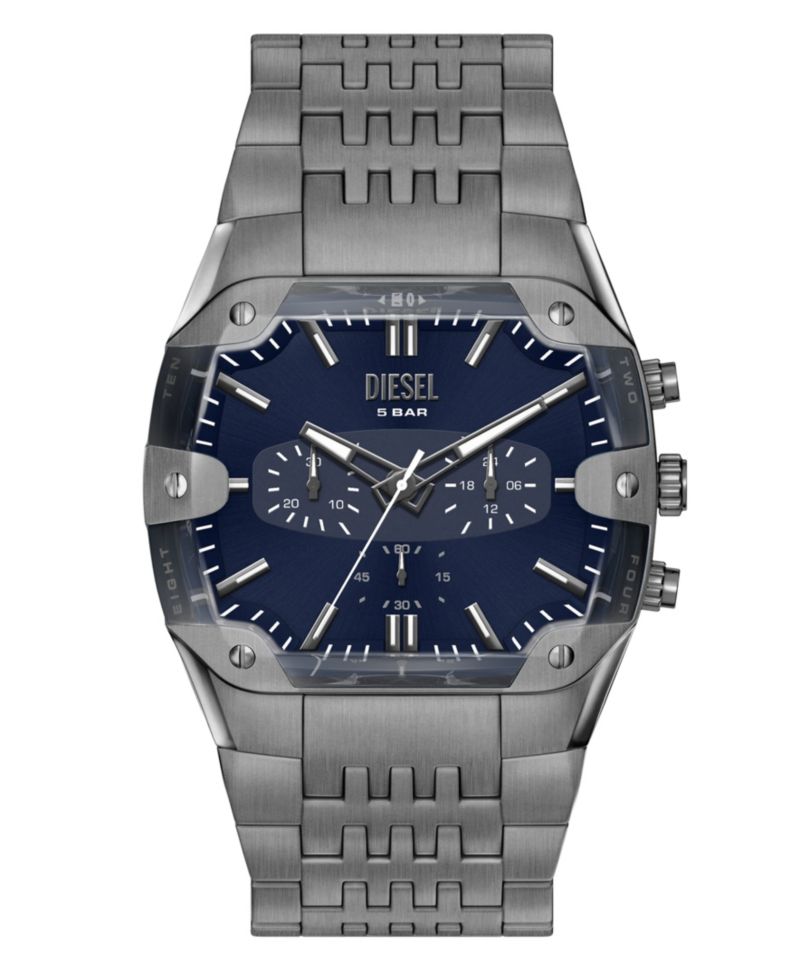 Men's Spiked Cushion Quartz Chronograph Gunmetal Stainless Steel Watch 45mm