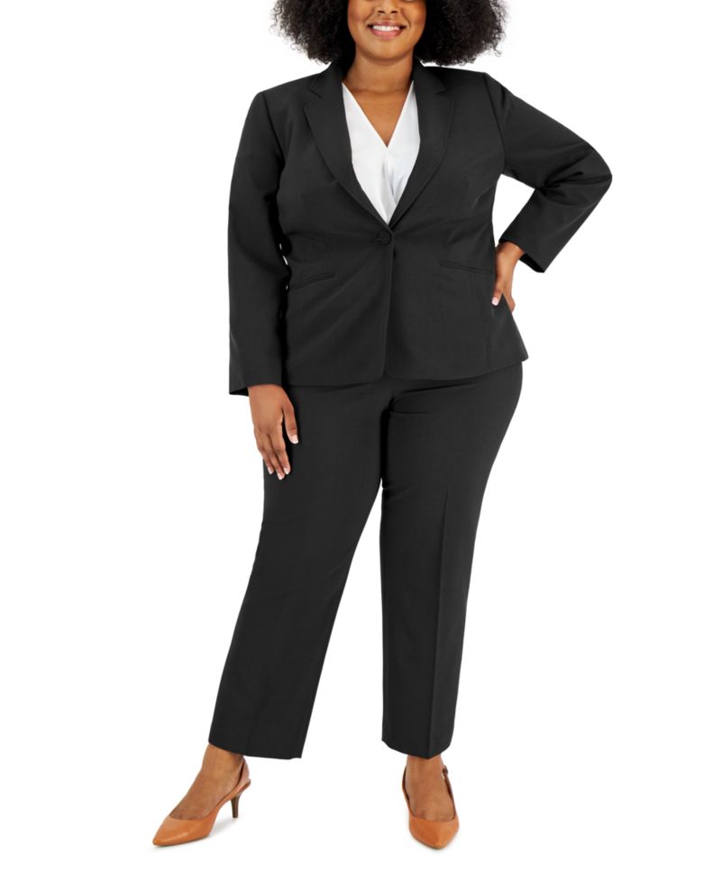 Plus Women's Notched-Lapel Blazer 2 Piece Pantsuit