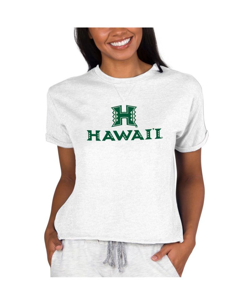 Women's Oatmeal Hawaii Rainbow Warriors Tri-Blend Mainstream Terry Short Sleeve Sweatshirt Top