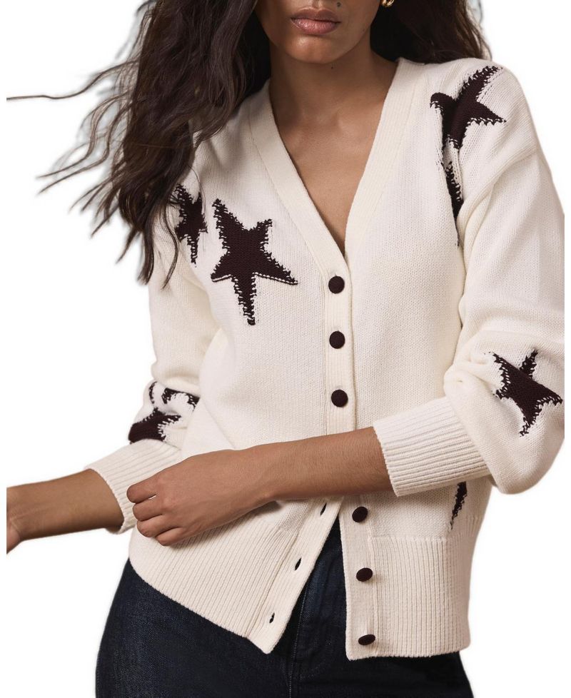 Women's Long-Sleeve V-Neck Star-Detail Cardigan
