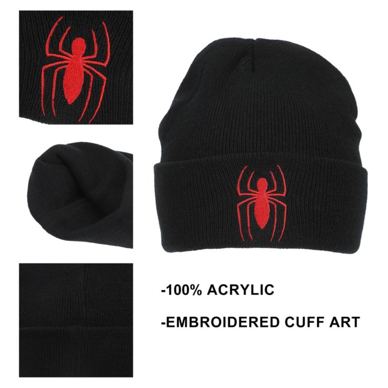 Men's Spiderman Logo Embroidery Standard Cuff Acrylic Knit Beanie Cuff Beanie