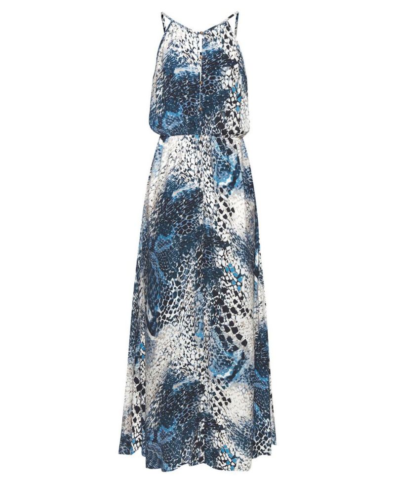 Women's Viscose Printed High Neck Sleeveless A-Line Maxi Dress