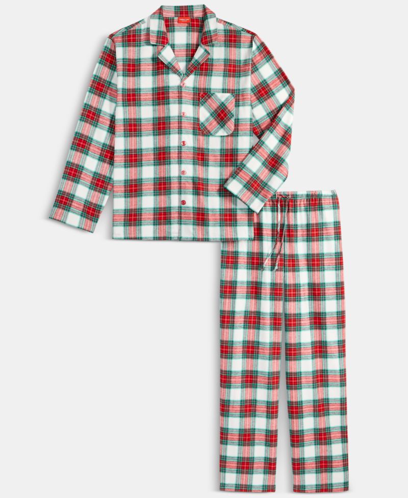Plus Size Merry Plaid Notch Collar Matching Family Pajamas Set
