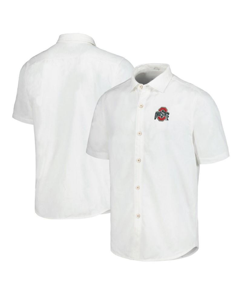 Men's White Ohio State Buckeyes Coconut Point Palm Vista IslandZone Camp Button-Up Shirt