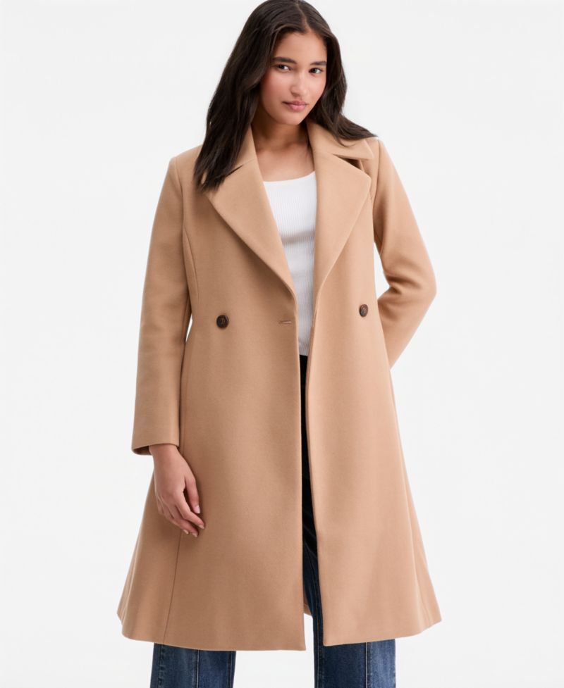 Petite Double-Breasted Belted Bow Back Coat