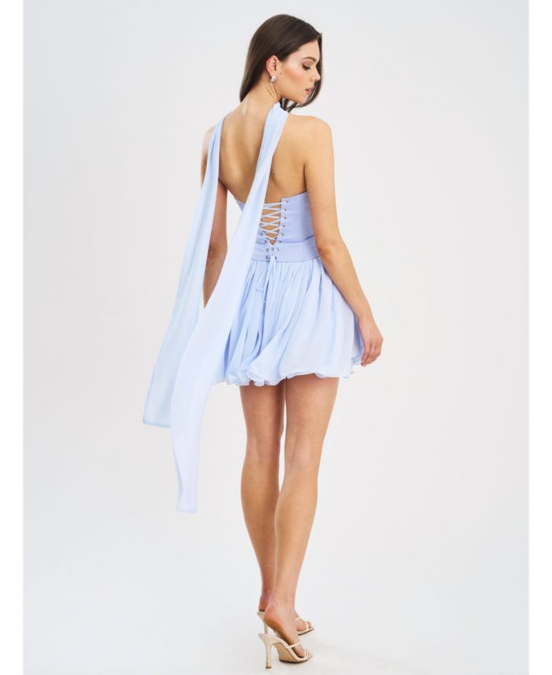 Women's Valentina Baby Blue Boned Curve Edge Peplum Mini Dress