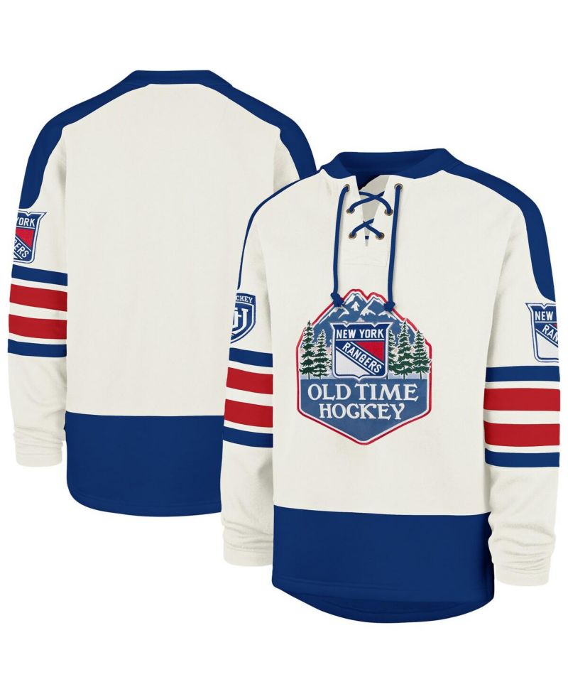 Men's Cream New York Rangers Pond Hockey Trio Eternal Lacer Sweatshirt