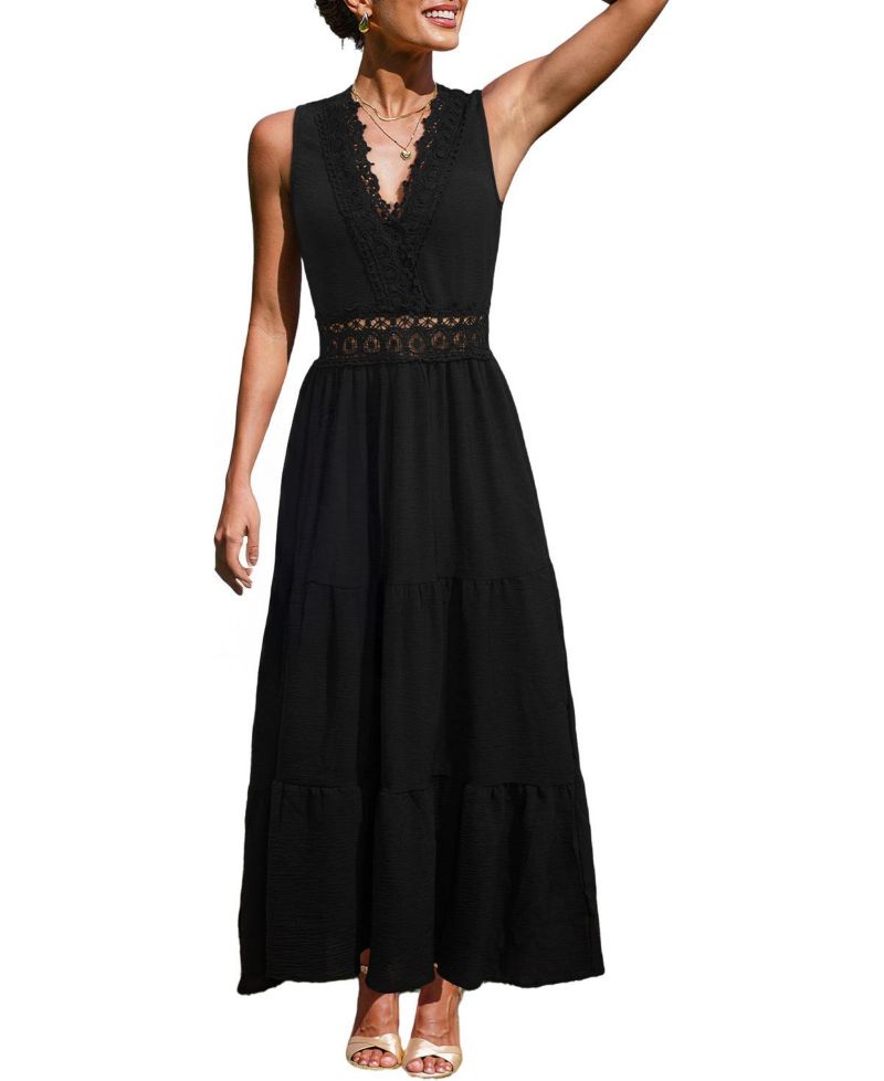 Women's Little Details Lace V-Neck Tiered Maxi Dress