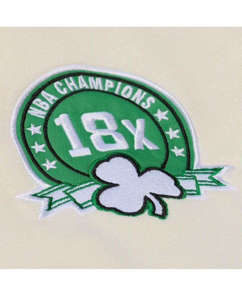 Men's Cream Boston Celtics Hardwood Classics Chainstitch Premium Fleece Hoodie