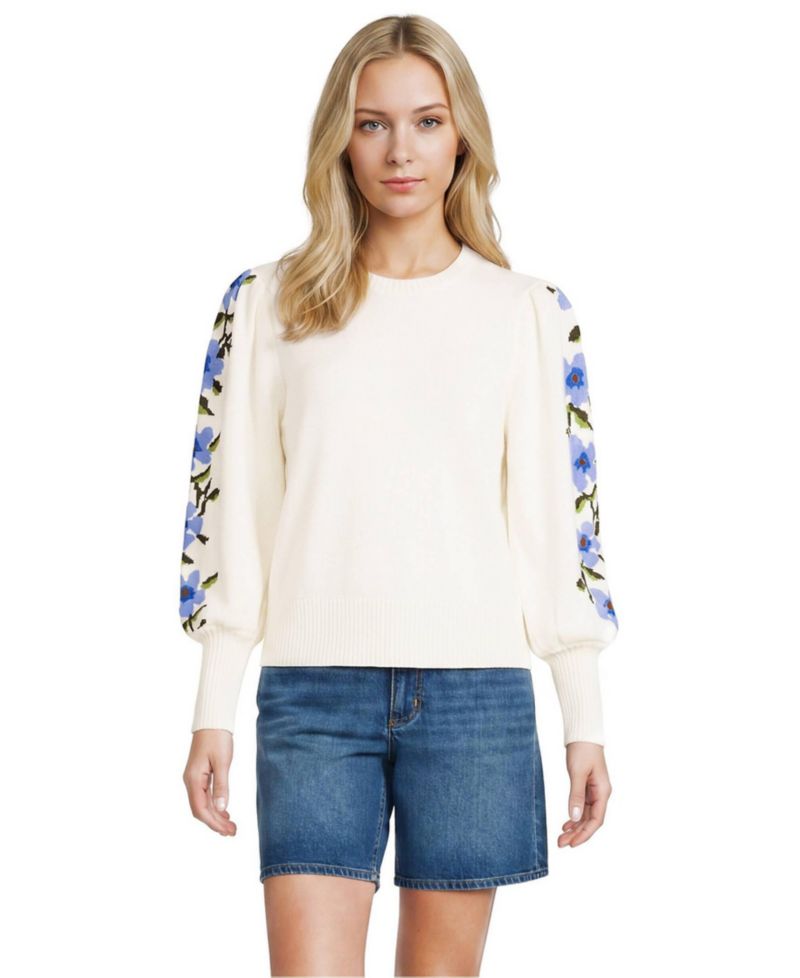 Women's Drifter Puff-Sleeve Jacquard Crewneck Sweater