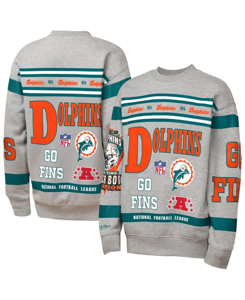 Big Boys and Girls Gray Miami Dolphins Throwback All-Over Print Fleece Sweatshirt