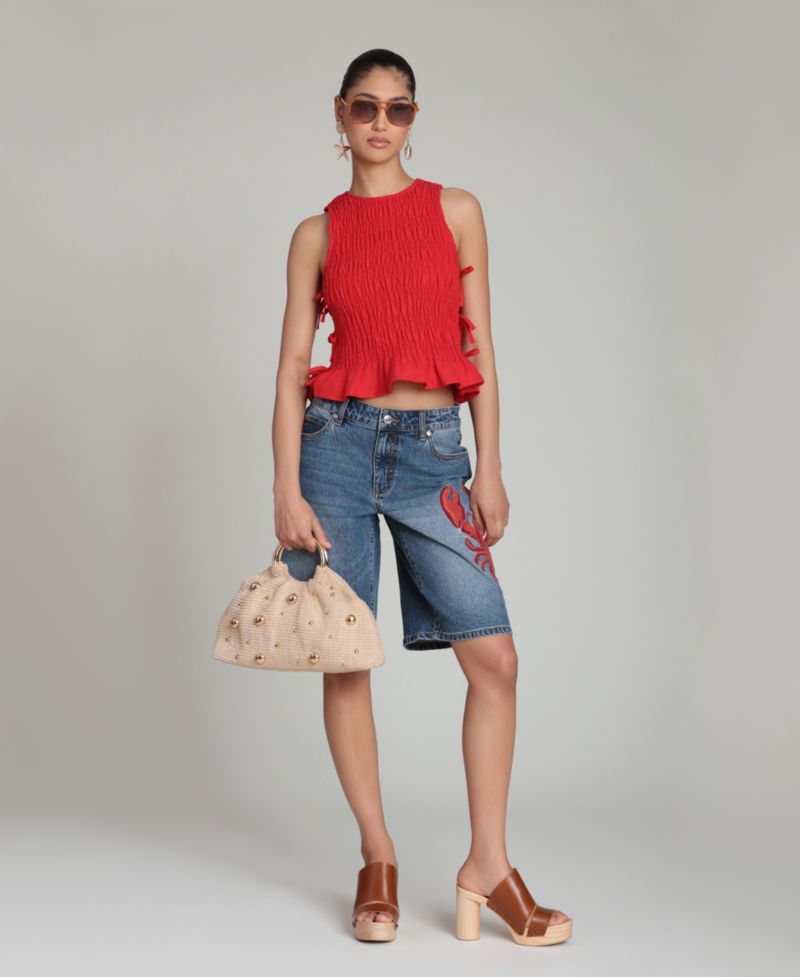 Women's Ruched Side-Tie Crewneck Top