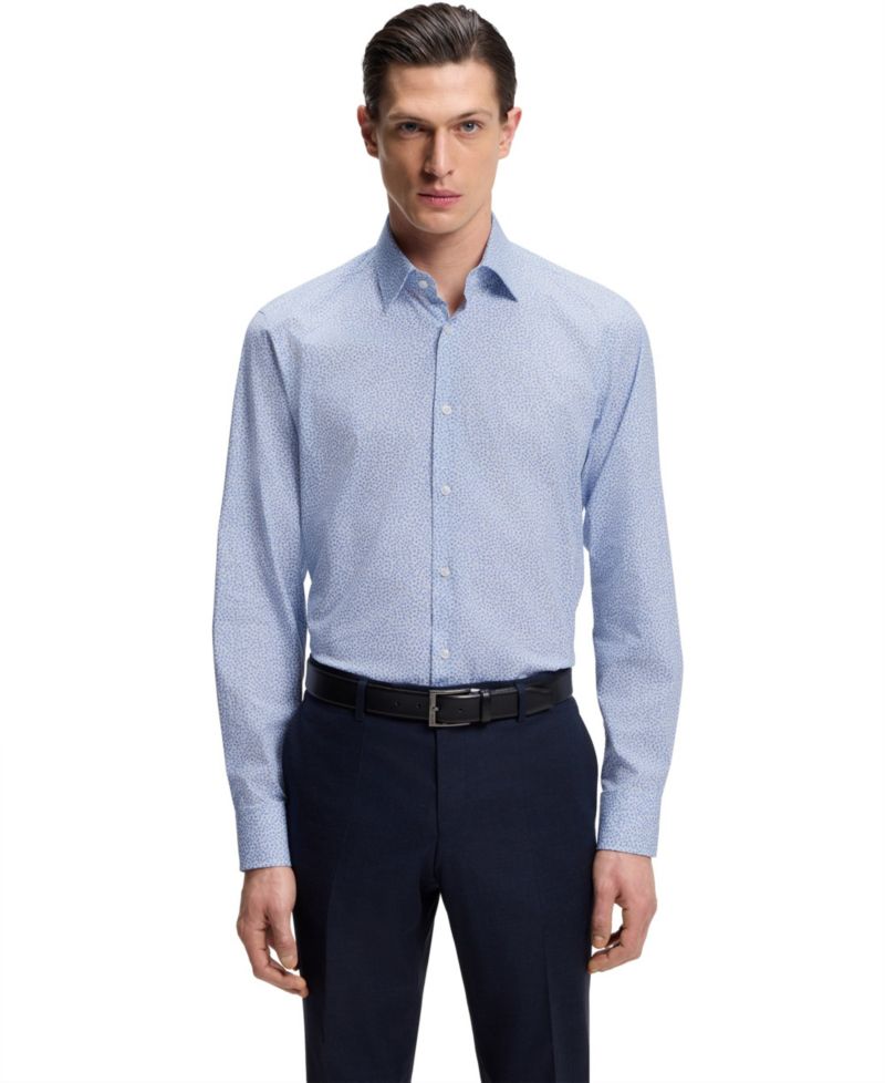 Men's Printed Stretch Cotton Regular-Fit Dress Shirt