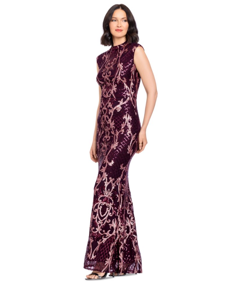 Petite Sequin Mock Neck Maxi Dress