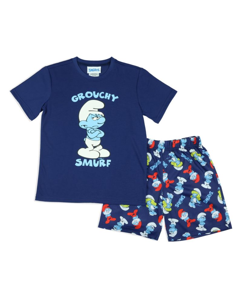 Boys' ( 4 TO 16 ) Grouchy Smurf 2 Piece Short Sleeves and Shorts Kids Pajama Set