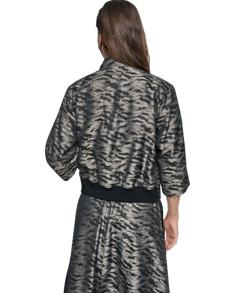 Women's Animal-Print 3/4-Sleeve Bomber Jacket