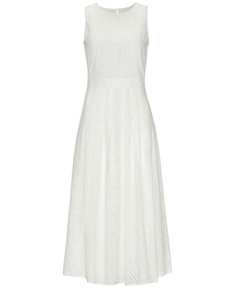 Women's Cotton Sleeveless Eyelet Crochet A-Line Maxi Dress