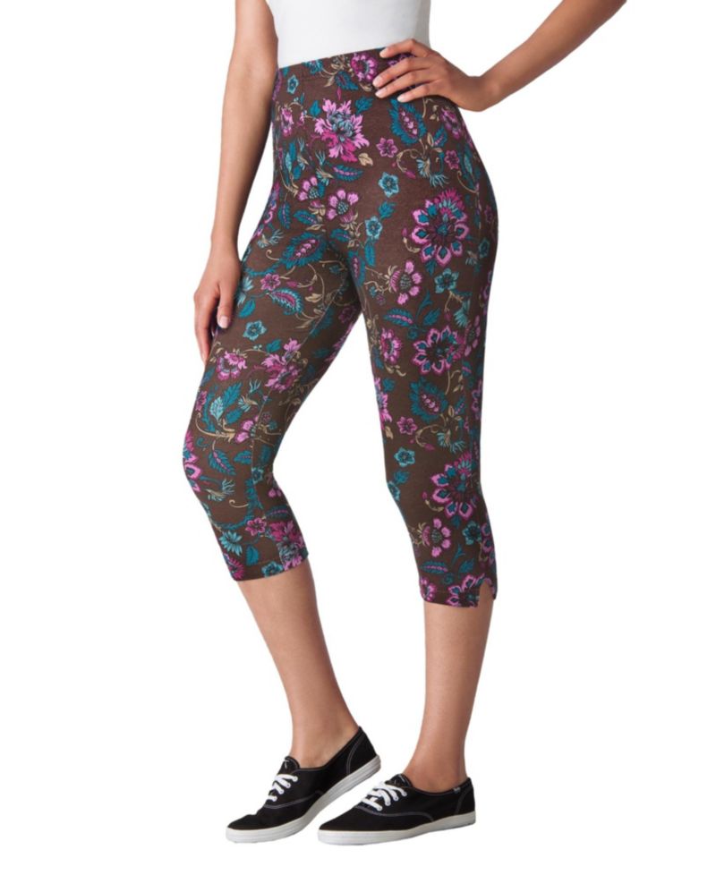 Women's Within Stretch-Cotton Knit Pull-On Printed Capri Leggings