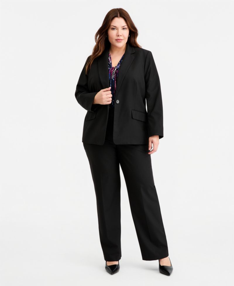 Plus Size Machine Washable Mid Rise Straight Leg Pants