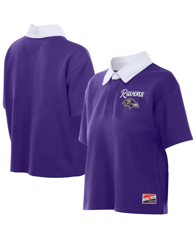 Women's Purple Baltimore Ravens Throwback Boxy Cropped Polo Shirt