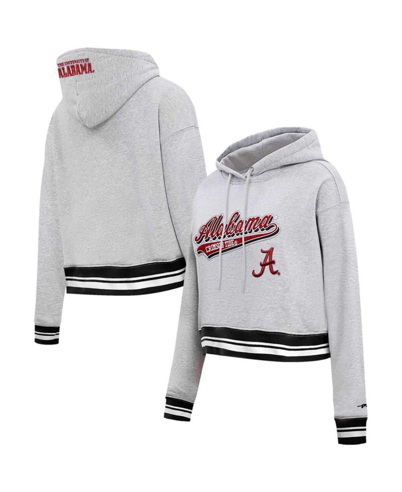 Women's Heather Gray Alabama Crimson Tide Script Tail Fleece Cropped Pullover Hoodie
