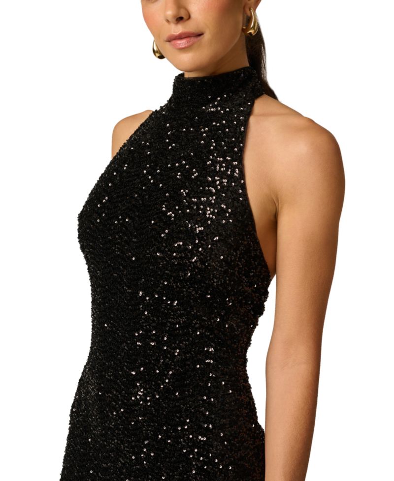 Women's Halter Sequin Open-Back Long Dress