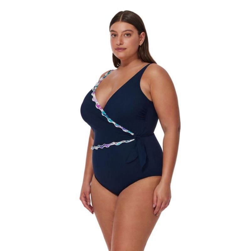 Plus Size Canva Tricolore V Neck Surplice One Piece