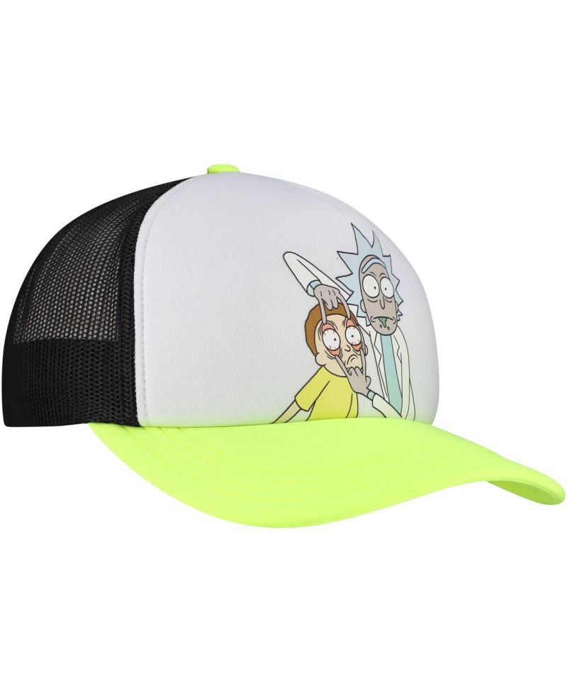 Men's and Women's White/Neon Green Rick And Morty Graphic Foam Trucker Adjustable Hat