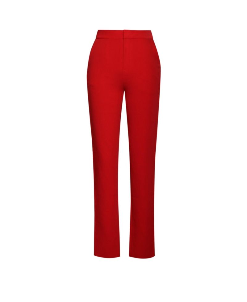 Women's Vayla Red Skinny Fit Crepe Trousers