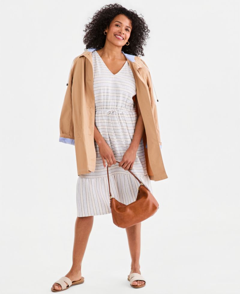 Women's Striped Tie-Waist Midi Dress