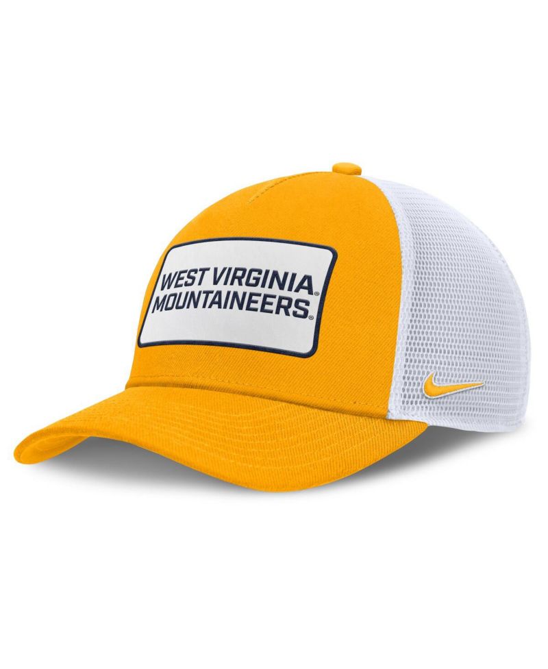 Men's Gold/White West Virginia Mountaineers 2025 On-Field Rise Patch Trucker Adjustable Hat