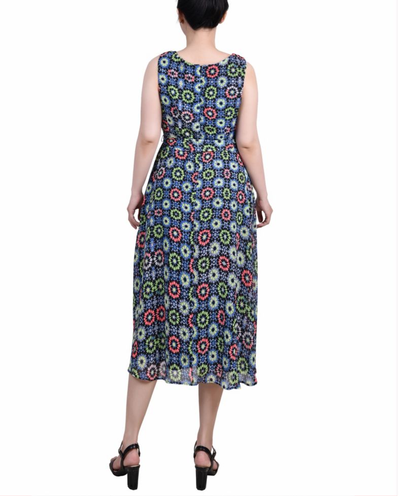 Petite Sleeveless Chiffon Belted Dress