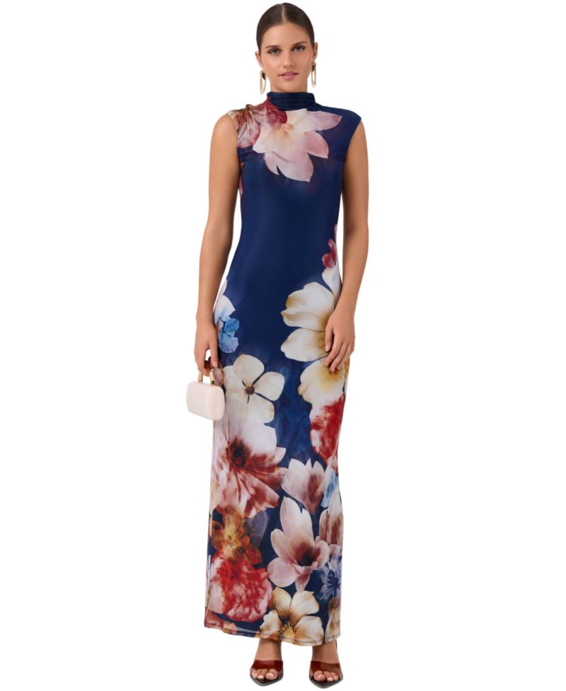 Women's Coco Mesh Midi Snake-Print Mock-Neck Cap-Sleeve Dress