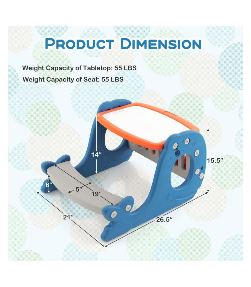 Toddler Convertible Activity Table Set Easel with Erasable Whiteboard-Blue