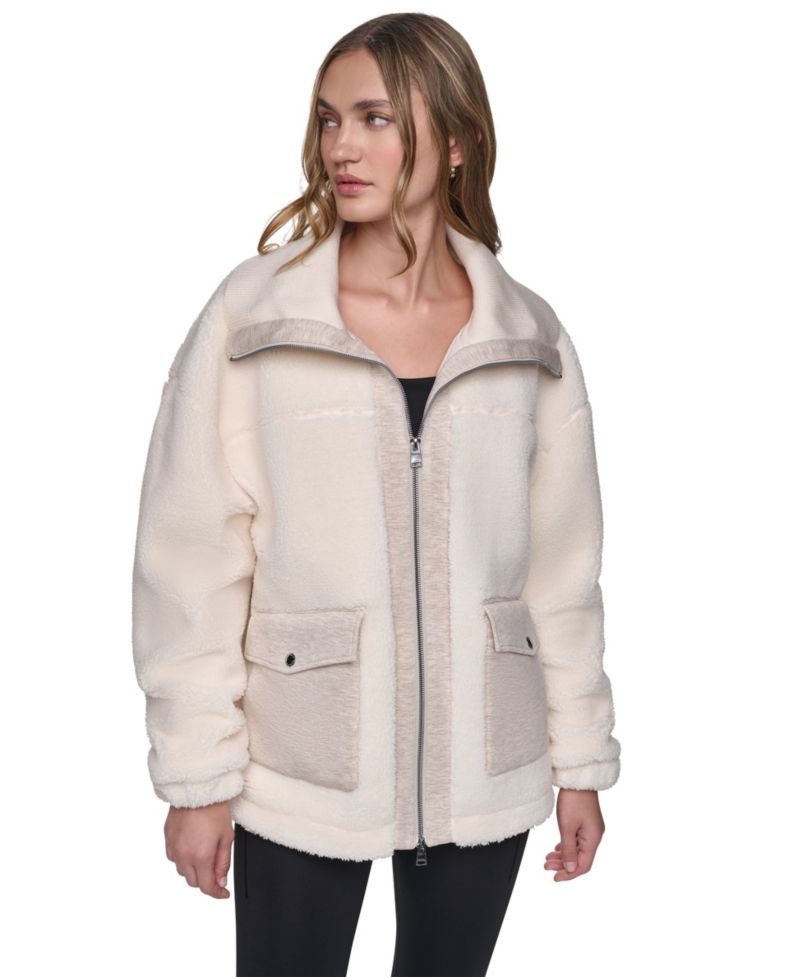 Women's Funnel Neck High-Low Sherpa Jacket