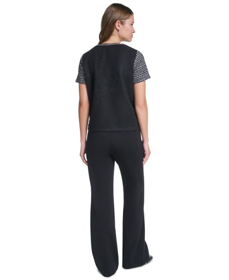 Petite Short-Sleeve Trim Crewneck Blouse