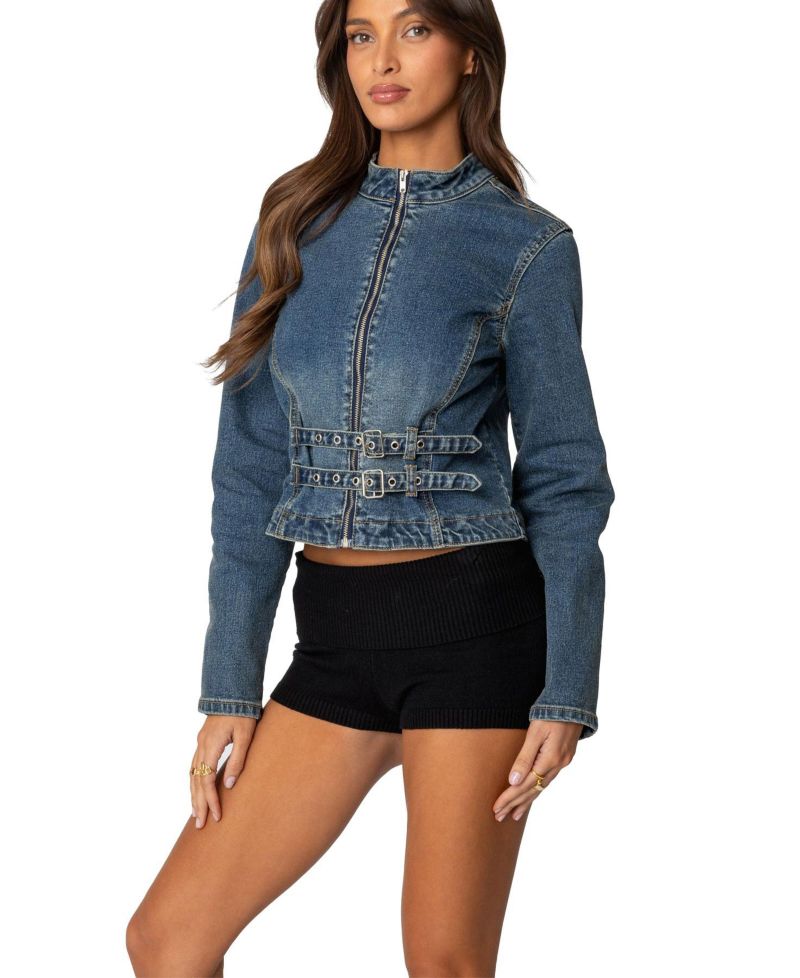 Women's Double Buckle Denim Jacket