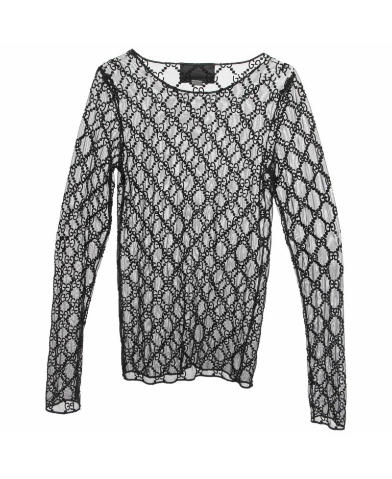 Women's GG Monogram Embroidered Tulle Top