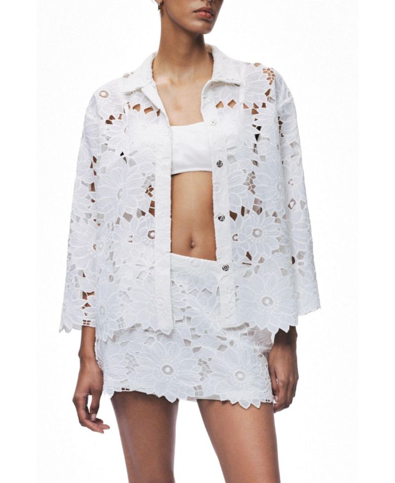 Women's Floral Mid-Length Broderie Jacket