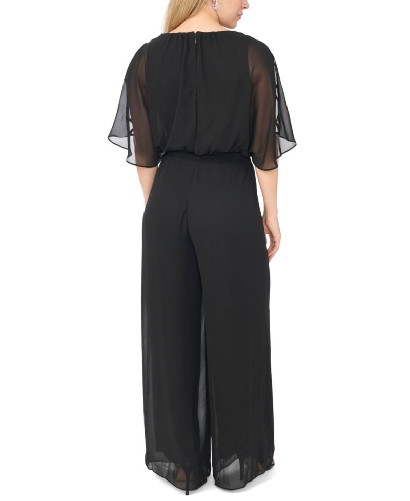 Petite Bar-Sleeve Crew Neck Jumpsuit