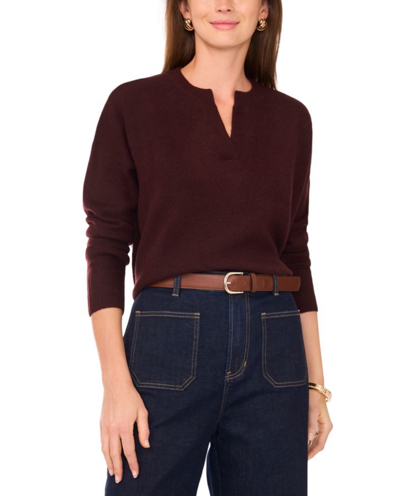 Women's Cozy V-Neck Dropped-Shoulder Sweater
