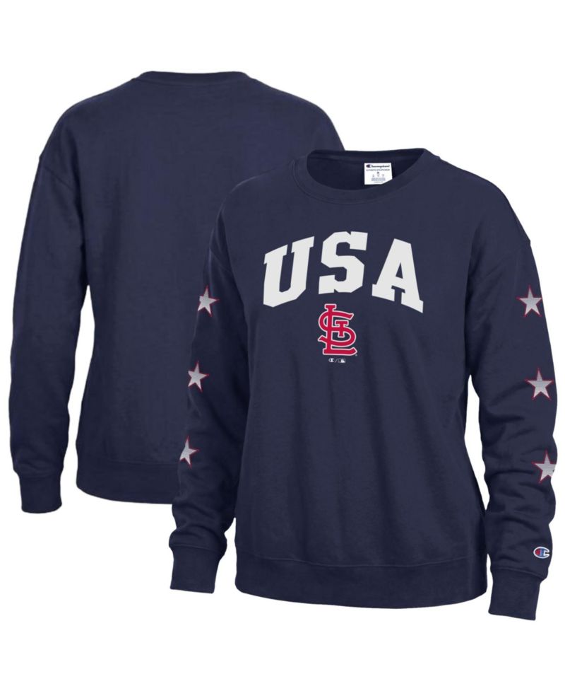 Women's Navy St. Louis Cardinals Americana Fleece Crewneck Sweatshirt