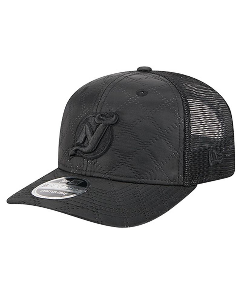 Men's Black New Jersey Devils Quilted Nylon 9SEVENTY Adjustable Trucker Hat