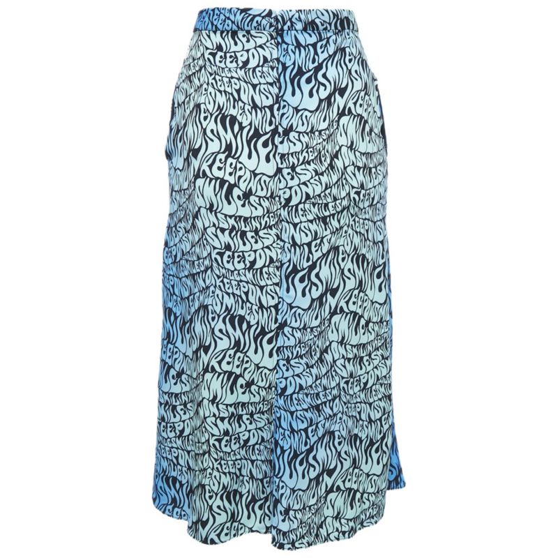 Women's Blue Printed Crepe Midi Skirt