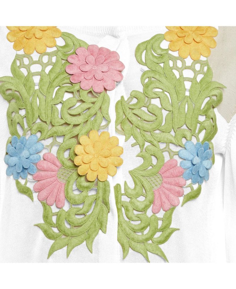 Women's Cheap And Chic Cream Knit Floral Applique Detail Cardigan