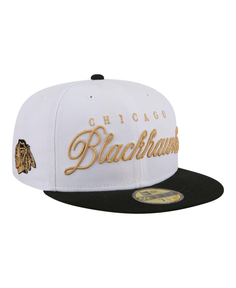 Men's White/Black Chicago Blackhawks Scripted 59FIFTY Fitted Hat