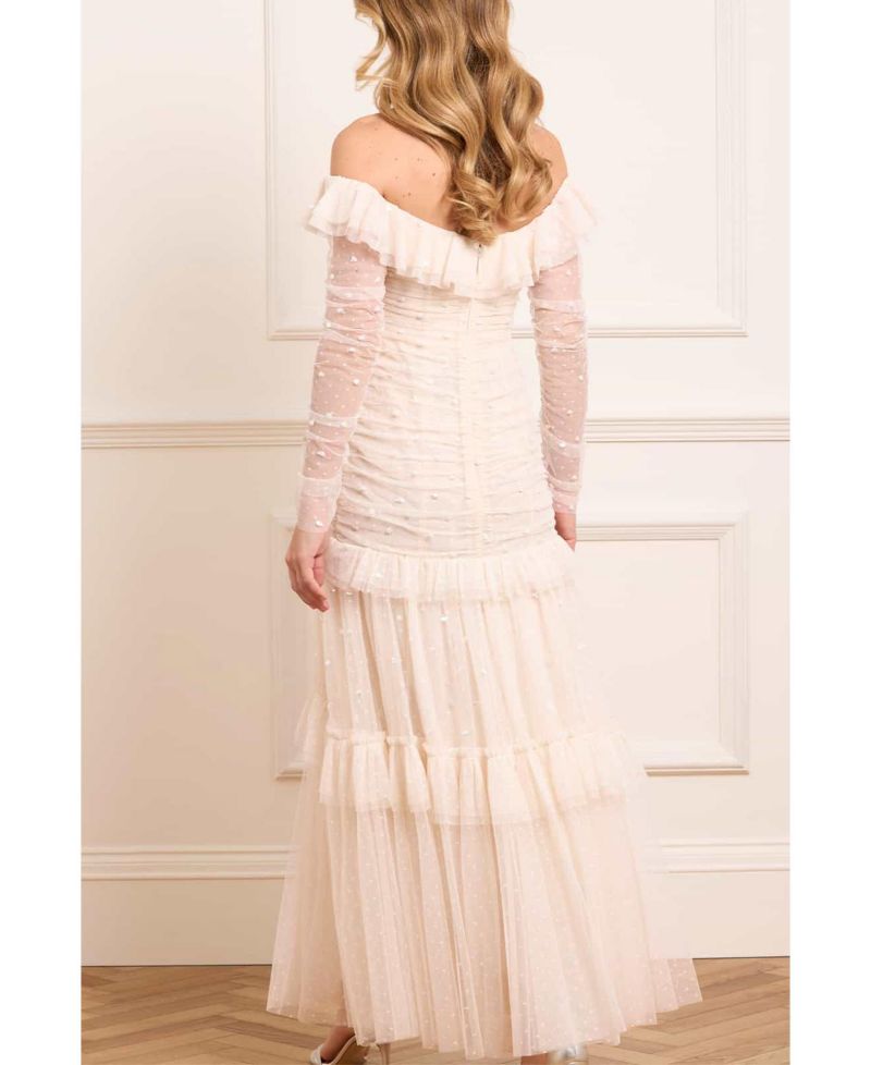 Women's Sequin Glimmer Long-Sleeve Off-the-Shoulder Gown