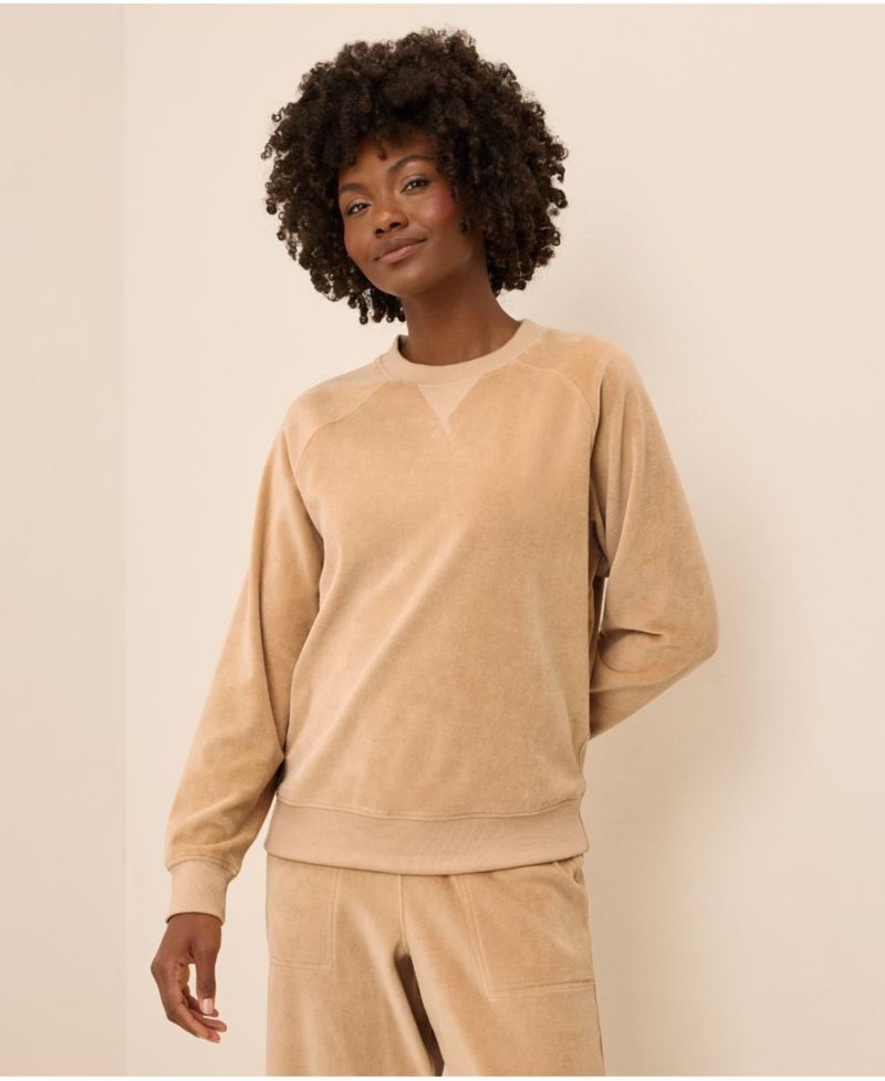 Women's Cotton Velour Crew Pullover Sweatshirts.